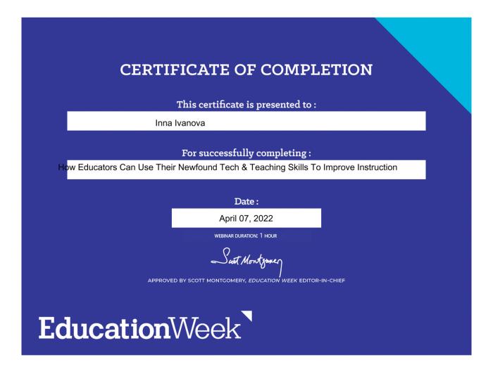 Участь у вебінарі з покращення навчального процесу 