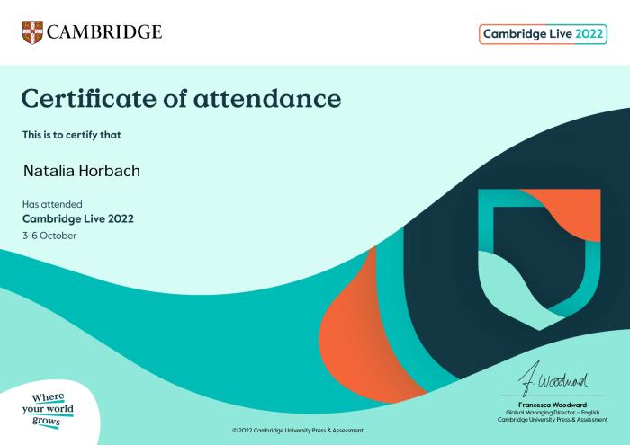 Участь у Міжнародному вебінарі «Cambridge Live 2022»