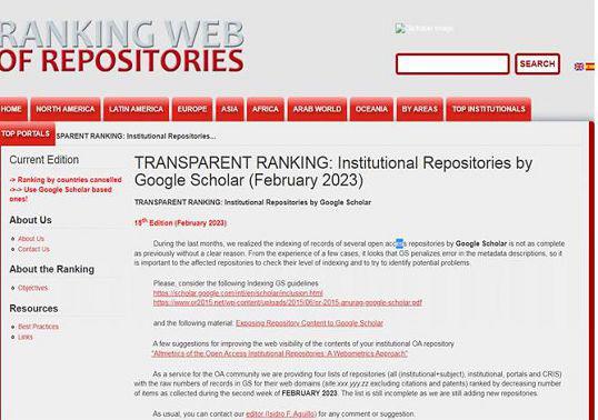 Репозитарій ХНУВС у   «TRANSPARENT RANKING: Institutional Repositories By Google Scholar»
