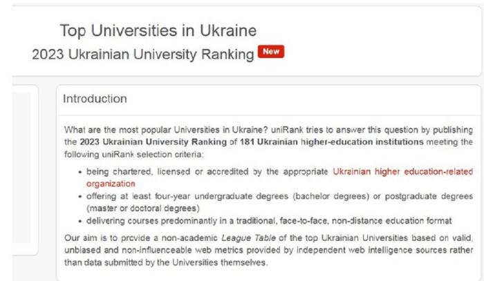ХНУВС у рейтингу університетів за популярністю в інтернеті  (Ukrainian University Ranking 2023)