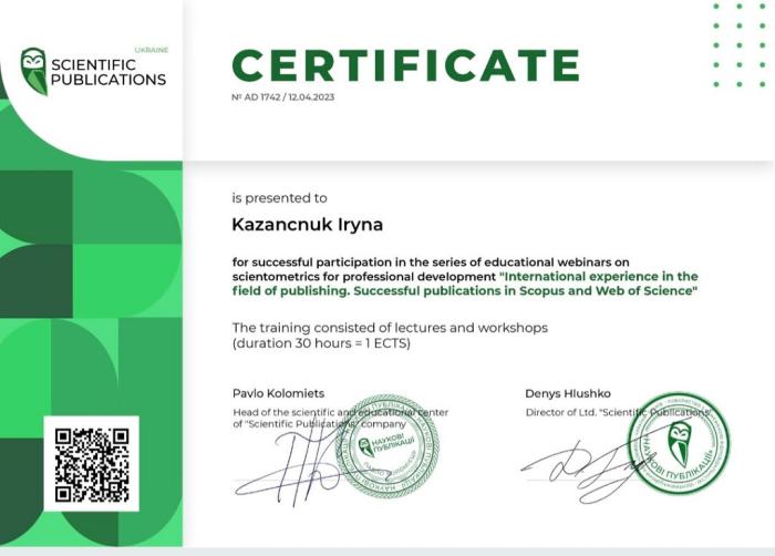 Участь у вебінарах із наукометрії
