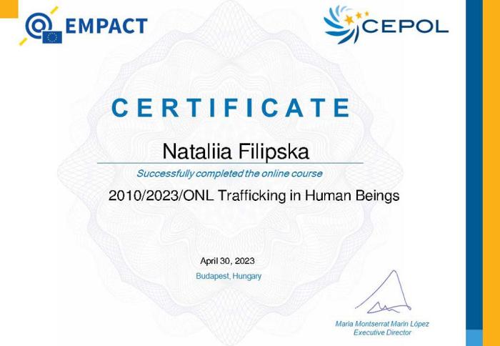 Участь у тренінгу «Торгівля людьми – дослідження цифрової бізнес-моделі торговців людьми»