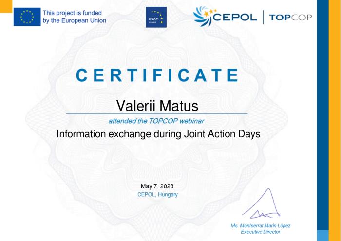 Участь у вебінарі «Обмін інформацією в рамках Днів спільних дій»