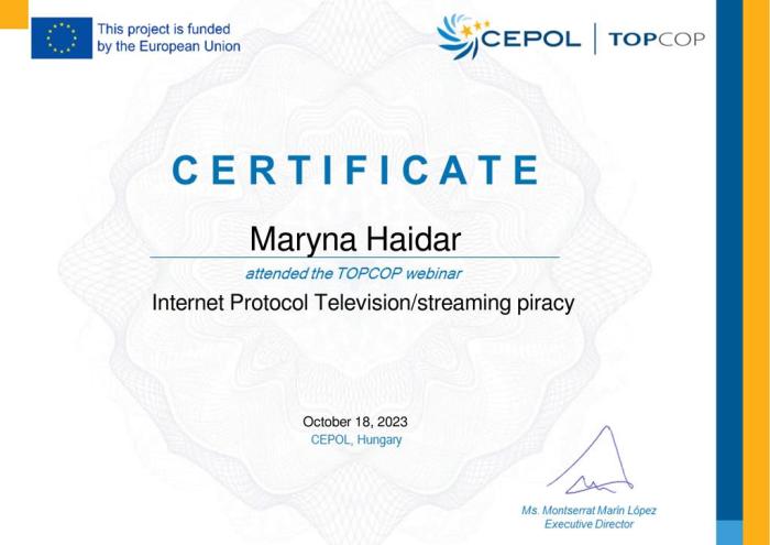 Участь у вебінарі в межах проєкту TOPCOP 