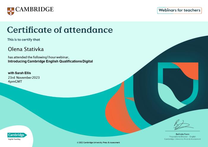 Участь у вебінарі з цифрового складання іспитів Cambridge English Qualifications
