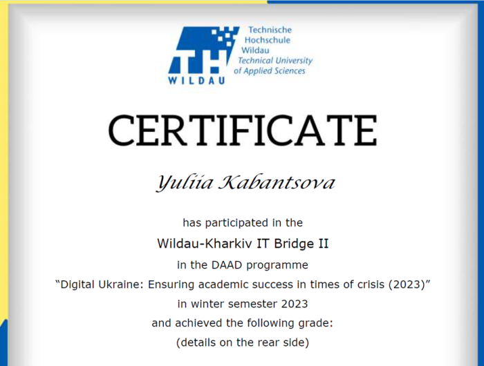 Студенти кафедри кібербезпеки та DATA-технологій отримали сертифікати Wildau-Kharkiv-IT-Bridge (WKITB) 