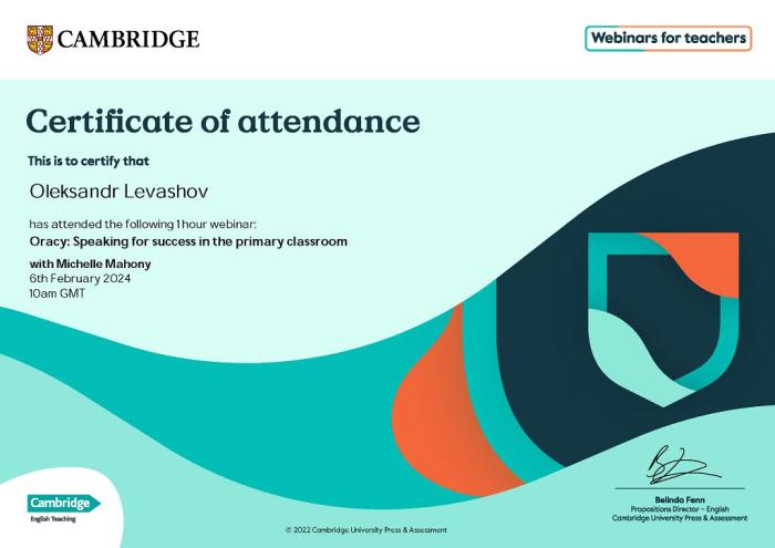 Participation in webinars on effective teaching of English