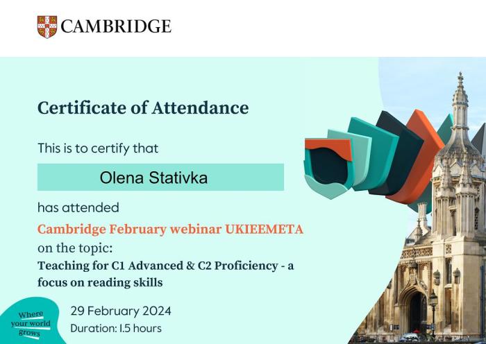 Участь у вебінарі з підготовки до складання іспиту з англійської мови