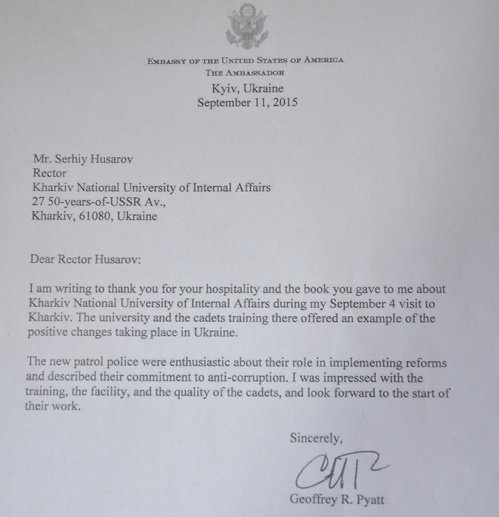 Ректор університету отримав листа від Надзвичайного та повноважного Посла США в Україні Джеффрі Пайєтта