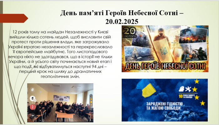 Виховна година «Революція Гідності 2013-2014 років і подвиг Героїв Небесної Сотні»