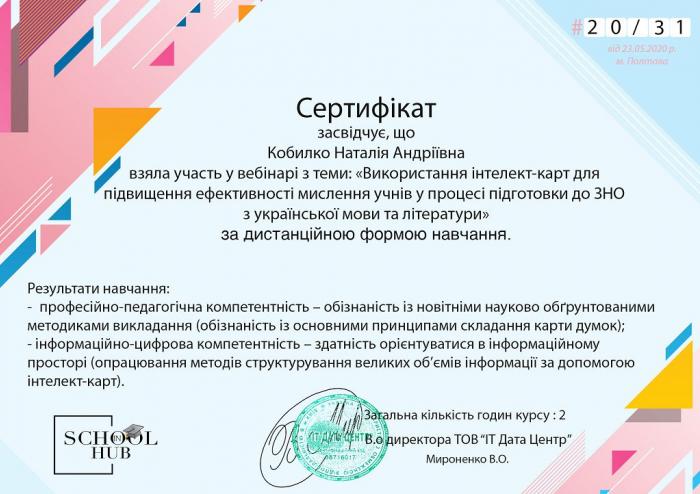 Участь у вебінарі «Інтелект-карти для покоління Z»