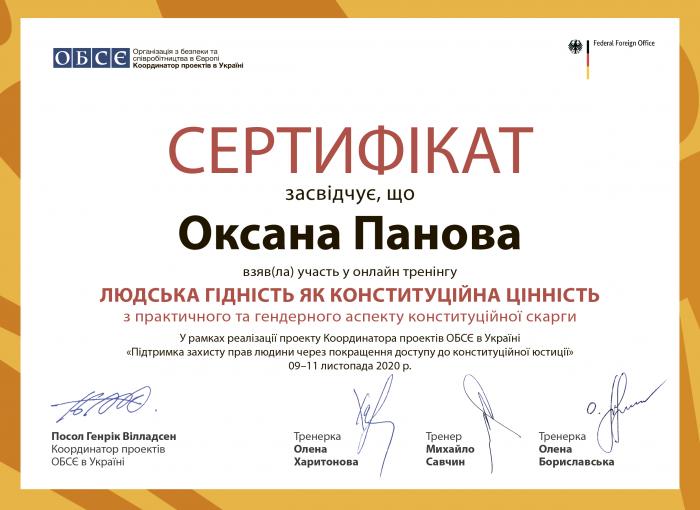 «Людська гідність як конституційна цінність» – тема онлайн-тренінгу