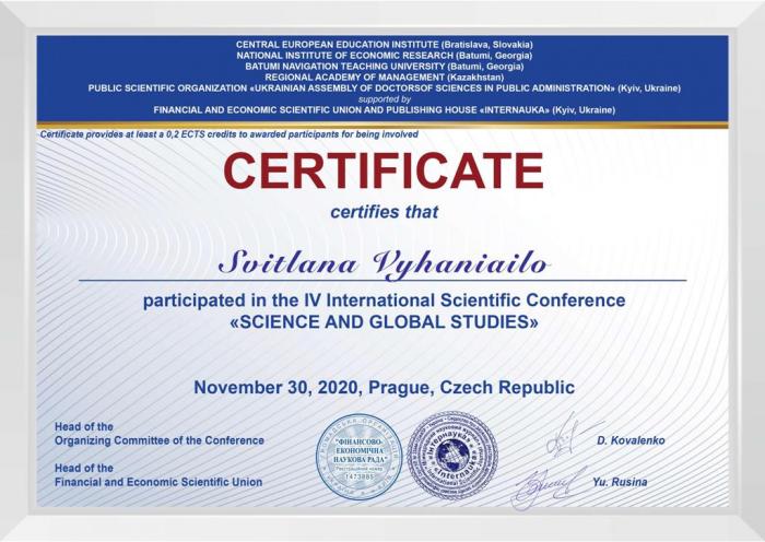 Participation in the International Scientific Conference “Science and Global Studies” (Prague) 