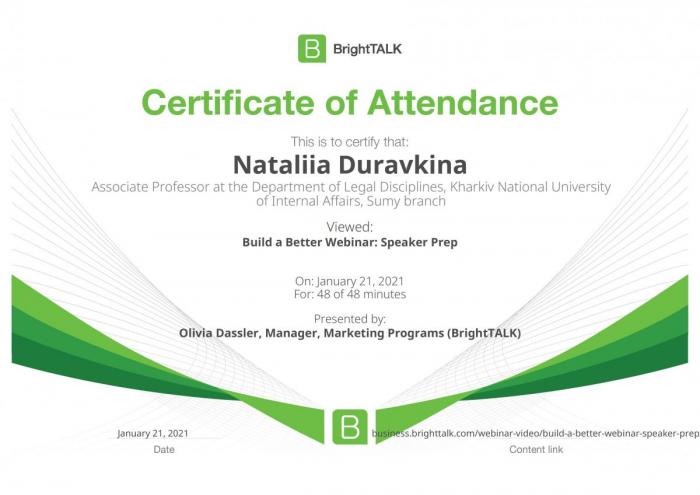 Участь у вебінарі «Build a Better Webinar: Speaker Prep»
